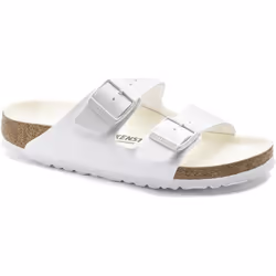 Sandali Birkenstock Arizona in pelle bianca, comodi ed eleganti per uso quotidiano.
