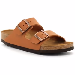 Sandalo Birkenstock Arizona Ginger con due cinturini regolabili e soletta in sughero.