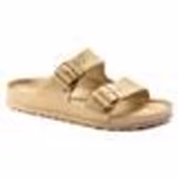 Sandalo unisex Birkenstock Arizona in pelle nubuck dorata, confortevole e dal design classico.