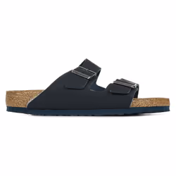 Sandali unisex per adulti Birkenstock Arizona Vegan Normale in materiale sintetico blu navy, leggeri e confortevoli.
