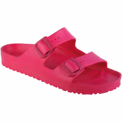 Sandali donna Birkenstock Arizona in pelle sintetica rosa, comodi e regolabili.