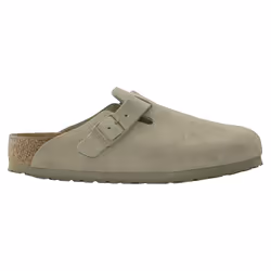 Mules Boston Birkenstock in cuoio scamosciato verde, unisex, comode e di tendenza.