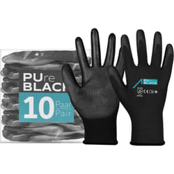 ACE - pure Black - Guanti da lavoro, 10 paia di guanti da lavoro, delicati e robusti, da lavoro, en 388/21420, colore: nero, 10 xl