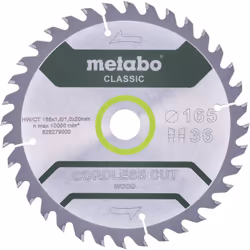 Dettagli tecnici Dimensione, Ø 165 mm Forma denti Denti alternati Numero di denti 36 Spessore 1 mm Ulteriori dati tecnici Ang ...