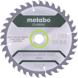 Metabo - cordless cut wood classic 628279000 Lama circolare 165 x 20 x 1 mm Numero di denti: 36 1 pz.