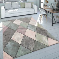 Paco Home - Robusto tappeto a pelo corto per il soggiorno, colorato, in colori pastello con motivo a rombi e design 3D 80x150 cm