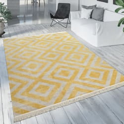 Paco Home - Tappeto da esterno per il balcone o la terrazza in giallo con look scandinavo e design a rombi resistente alle intemperie e morbido