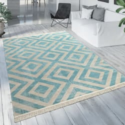 Paco Home - Tappeto da esterno in blu e bianco per balcone e terrazza con motivo a rombi e design scandinavo 60x100 cm
