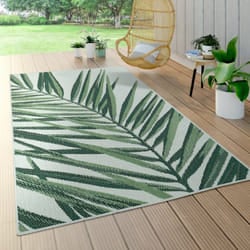 Paco Home - Tappeto per interni ed esterni verde-beige adatto per terrazza e balcone, con motivo di palme, a tessuto liscio 60x110 cm