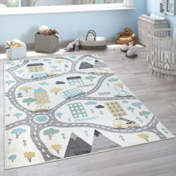 Paco Home - Tappeto Bambini Cameretta Pastello Bambini Bambine Auto Crema Grigio Petrolio 240x340 cm