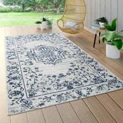 Paco Home - Tappeto Per Esterni Resistente Alle Intemperie Balcone Cucina Vintage Moderno Motivo Orientale Ornamenti Crema Blu Grigio 80x150 cm