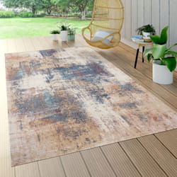 Paco Home - Tappeto Cucina Da Esterno Salotto Balcone Terrazo Astratto Vintage Beige Blu 60x100 cm