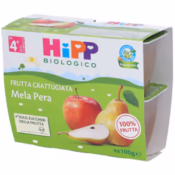 HiPP Biologico Mela Pera Frutta Grattugiata 4x100 g Pappa