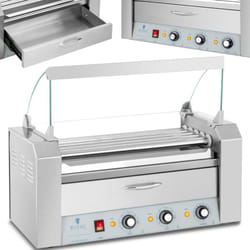 Royal Catering - Scalda grill a rulli per hot dog con cassetto e coperchio - 5 rulli
