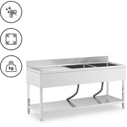 Royal Catering - Lavello per cucina professionale - 2 vasche - Acciaio inox - 180 x 60 x 97 cm -