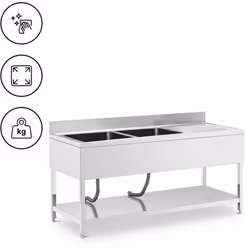 ⭐⭐⭐⭐⭐ Lavello in acciaio inox ultra profondo con mobiletto e paraschizzi di marca Royal Catering ✅ Modello: RCGS-2B180D7 ✅ Ar ...