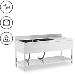 Royal Catering - Lavello per cucina professionale - 2 vasche - Acciaio inox - 180 x 70 x 97 cm -