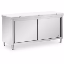 ⭐⭐⭐⭐⭐ Tavolo acciaio inox armadiato con ante scorrevoli e tagliere spesso 30 mm di marca Royal Catering ✅ Modello: RCBWC-1806 ...
