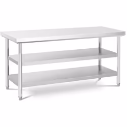 ⭐⭐⭐⭐⭐ Resistente tavolo in acciaio inox con generosi ripiani aggiuntivi di marca Royal Catering ✅ Modello: RCWT-180X60-3L-E ✅ ...
