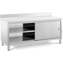 Royal Catering - Tavolo Armadiato Gastronomia Inox Con Alzatina Porte Scorrevoli 200 x 60 cm