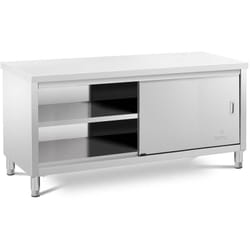 Royal Catering - Tavolo Armadiato Gastronomia Acciaio Inox Con Porte Scorrevoli 180 x 70 cm