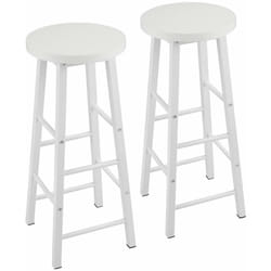 WOLTU 2 Sgabelli Legno da Bar Coppia Sedie Cucina Alta Gambe in Metallo Vintage Bianco