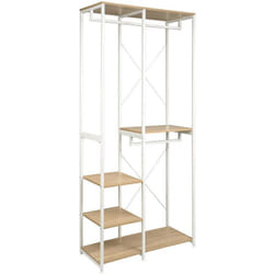 Woltu - Attaccapanni Stand Appendiabiti con Scaffali Legno Metallo 90x40x204.5cm Bianco + Rovere Chiaro