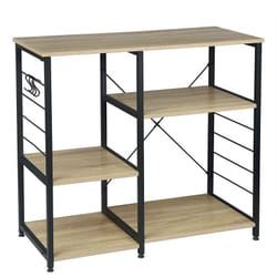 Woltu - Scaffale per Cucina Porta Microonde Forno a 4 Ripiani in Acciaio Legno Rovere