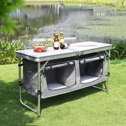 Tavolo Campeggio Pieghevole Mobile Cucina da Campeggio con 2 Scomparti - Woltu