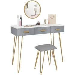 Woltu - Toeletta con Sgabello Cassetti Toletta Tavolo da Trucco grigio