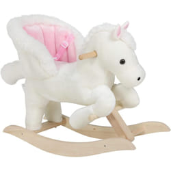Woltu - Cavallo a Dondolo in Legno Unicorno Giocattolo Cavalcabile per Bambini Bianco + Rosa