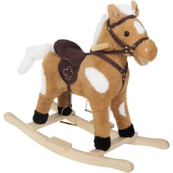 Woltu - Cavallo a Dondolo in Legno Unicorno Giocattolo Cavalcabile per Bambini Marrone + Bianco + Legno