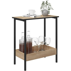 Woltu - 2 Ripiani Tavolo Soggiorno Caffè Comodino Moderno Tavolinetto Salone Divano Struttura in Truciolare e Metallo, Rovere Chiaro e Nero,