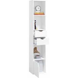 Woltu - Libreria Scaffale Moderna in Legno. Libreria Verticale con 3 Vani Aperti. 2 Cassetti e 1 Armadietto. Mobile Portaoggetti Portalibri da Terra