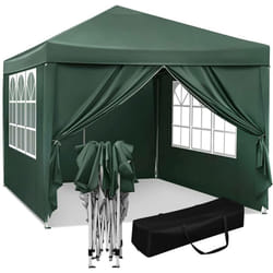 Gazebo da Giardino Richiudibile 3x3m Gazebo da Esterno in Ferro Regolabile in Altezza Tendone Pieghevole con Telo Impermeabile. Protezione Solare.