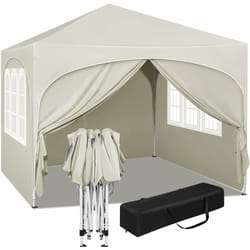 Gazebo Pieghevole da Giardino. Gazebo Impermeabile Pop Up da 3x3m con Pannelli Laterali. Tendone da Esterno. Altezza Regolabile. Protezione uv. con