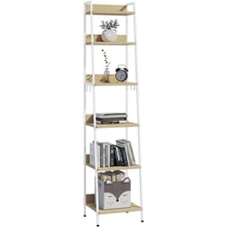 Woltu - Libreria a 6 Ripiani. Scaffale con 4 Ganci Industriale. Scaffale a Scala in mdf e Metallo per Soggiorno. Cucina. Studio. Ufficio.Bianco.