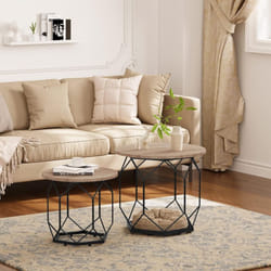 Woltu - Set 2 Tavolini da Salotto Tavolini Rotondi Design Moderno Tavolini da caffè Mobile per Soggiorno Casa Legno + Nero