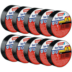 Tesa - Nastro Isolante in Confezione da 10 - Nastro isolante autoadesivo, resistente al calore - Per isolare, riparare e legare - 10 m - Nero