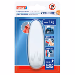 TESA Powerstrips, Interno, Gancio da parete, Bianco, Polistirene (PS), Striscia adesiva, 3 kg