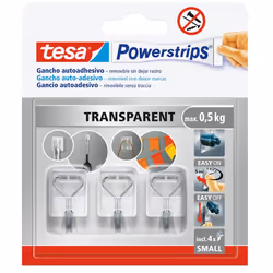 TESA Powerstrips, Interno, Gancio polivalente, Trasparente, Metallo, Polistirene (PS), Striscia adesiva, 0,5 kg