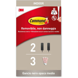 Command - Ganci Adesivi Metallici Nero Opaco, 2 Ganci e 3 Strisce- Appendi Abiti, Borse e Molto Altro da Parete o Porta senza Forare o Danneggiare il
