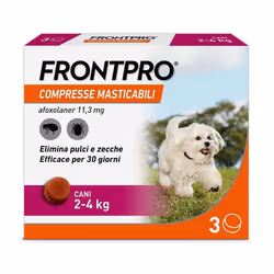  Frontpro Frontline è un antiparassitario per cani per la protezione del cane contro pulci e zecche. Confezione da 3 compress ...