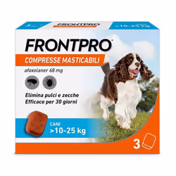  Frontpro Frontline è un antiparassitario per cani per la protezione del cane contro pulci e zecche. Confezione da 3 compress ...