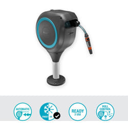Gardena - Avvolgitubo da terrazzo RollUp m, tubo da 20 m incluso, riavvolgimento automatico, rotazione 360°, azzurro (18615-20)