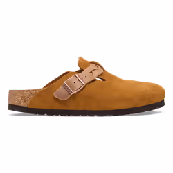 Sabot Boston classico BIRKENSTOCK con cinturini intrecciati e pelle scamosciata morbida.