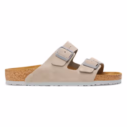 Sandali Birkenstock Arizona in suede grigio con plantare anatomico in sughero-lattice e suola in EVA.