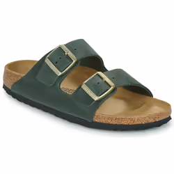 Sandalo unisex Birkenstock Arizona in pelle nubuck oliata, classico e regolabile.