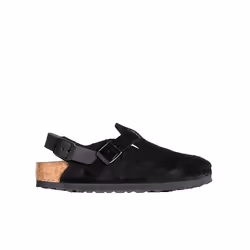 Mocassini da donna Birkenstock in pelle scamosciata nera con suola anatomica.