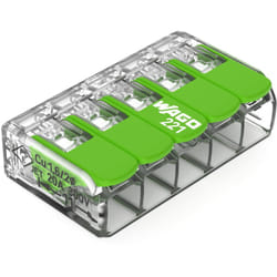 Wago - Green Range 221-423 - Morsetto a 5 conduttori, fino a 4 mm², morsetti di collegamento a 5 poli con leva, per tutti i tipi di conduttori, 8